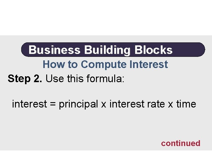 Business Building Blocks How to Compute Interest Step 2. Use this formula: interest =