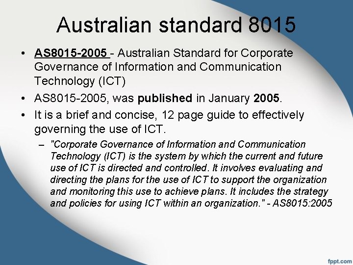 Australian standard 8015 • AS 8015 -2005 - Australian Standard for Corporate Governance of