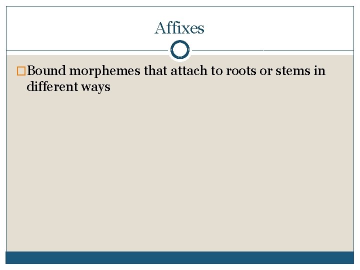 Affixes �Bound morphemes that attach to roots or stems in different ways 