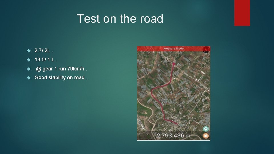 Test on the road 2. 7/. 2 L. 13. 5/ 1 L. @ gear