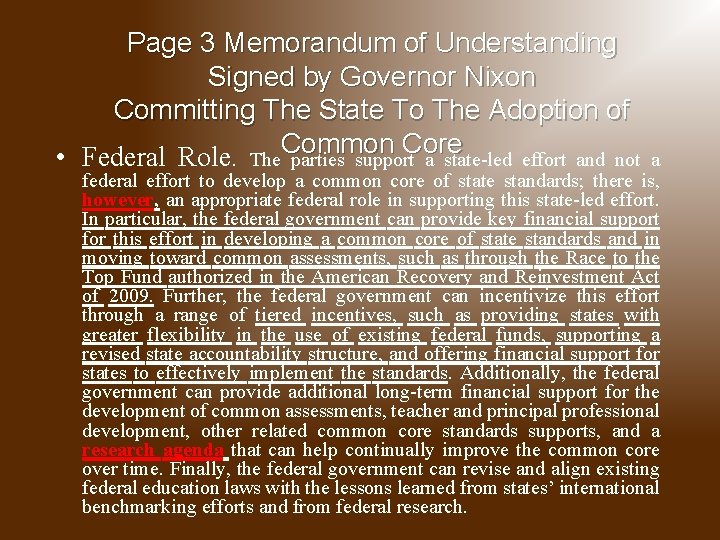 Page 3 Memorandum of Understanding Signed by Governor Nixon Committing The State To The