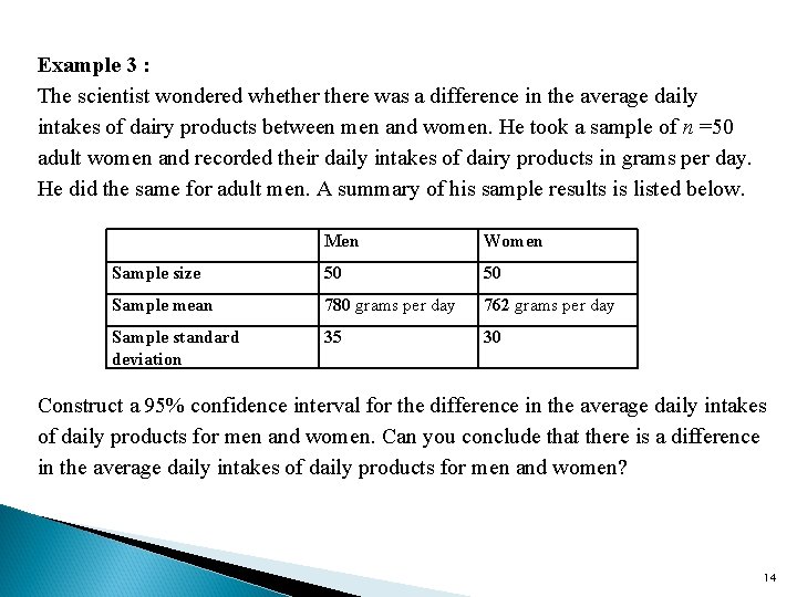 Example 3 : The scientist wondered whethere was a difference in the average daily