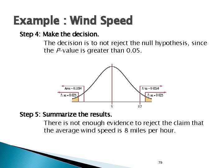 Example : Wind Speed Step 4: Make the decision. The decision is to not