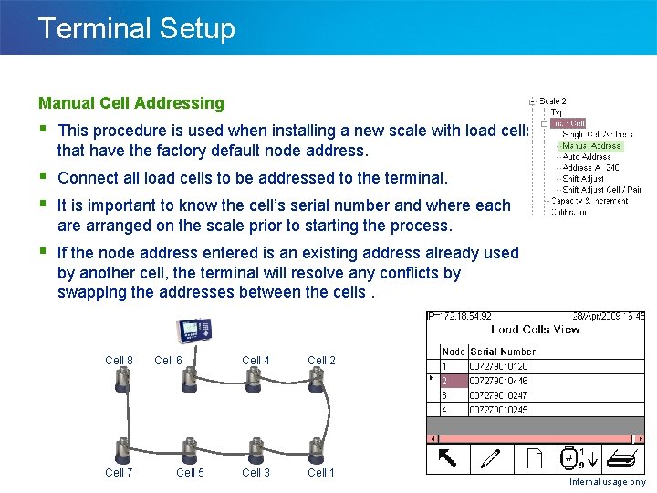 Terminal Setup Manual Cell Addressing § This procedure is used when installing a new