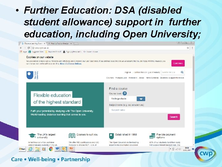  • Further Education: DSA (disabled student allowance) support in further education, including Open