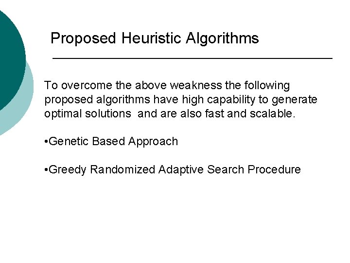 Proposed Heuristic Algorithms To overcome the above weakness the following proposed algorithms have high