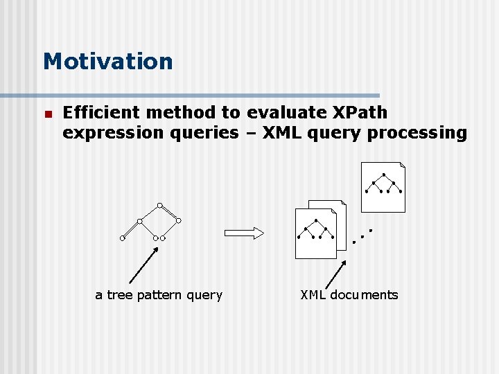 Motivation n Efficient method to evaluate XPath expression queries – XML query processing a