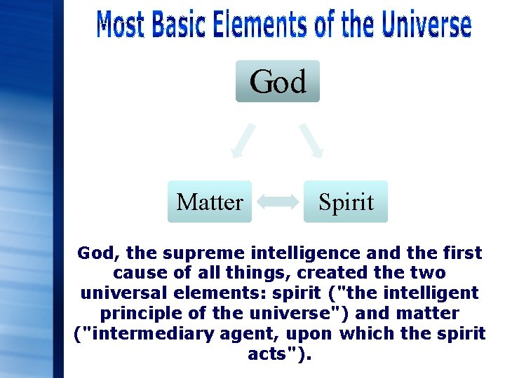 God Matter Spirit God, the supreme intelligence and the first cause of all things,