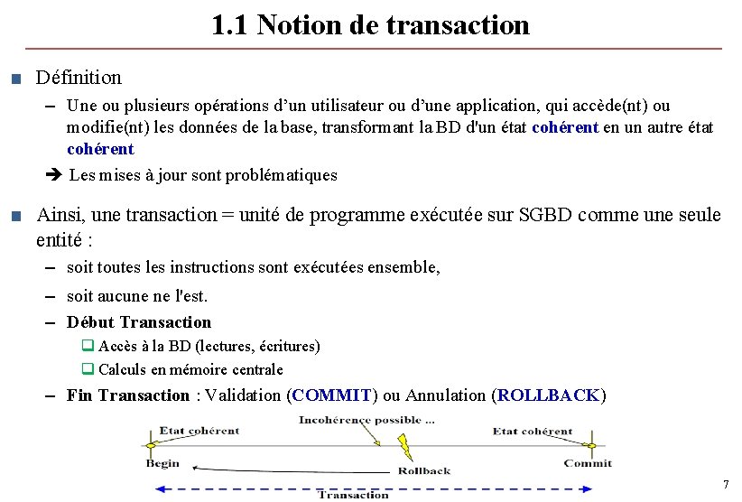 1. 1 Notion de transaction ■ Définition – Une ou plusieurs opérations d’un utilisateur 1. 1 Notion de transaction ■ Définition – Une ou plusieurs opérations d’un utilisateur
