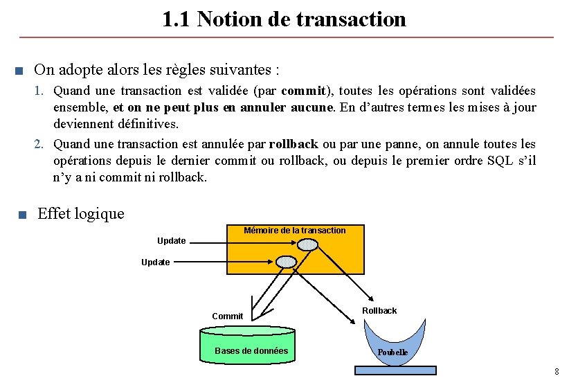 1. 1 Notion de transaction ■ On adopte alors les règles suivantes : 1. 1. 1 Notion de transaction ■ On adopte alors les règles suivantes : 1.
