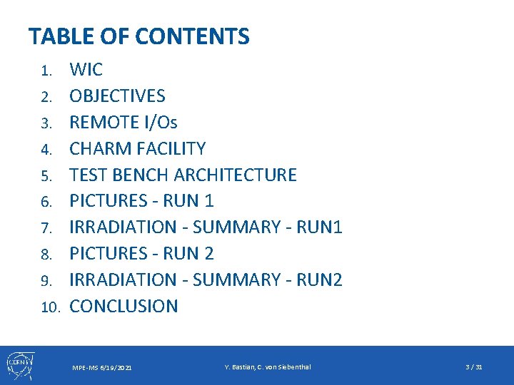 TABLE OF CONTENTS 1. 2. 3. 4. 5. 6. 7. 8. 9. 10. WIC