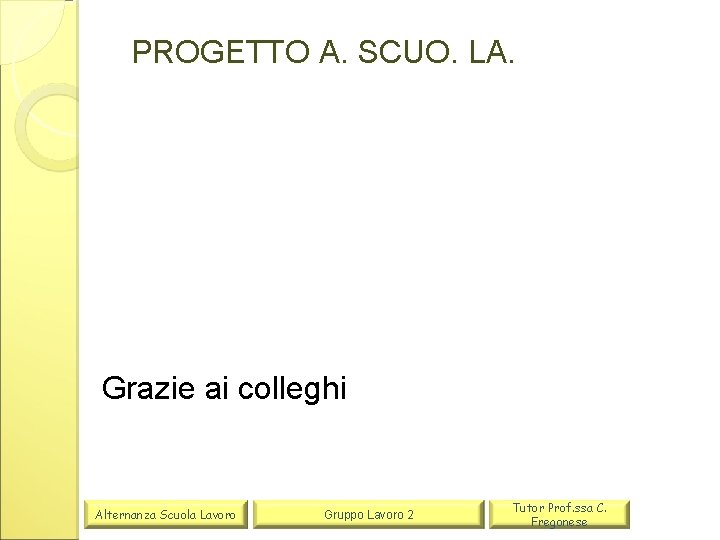 PROGETTO A. SCUO. LA. Grazie ai colleghi Alternanza Scuola Lavoro Gruppo Lavoro 2 Tutor