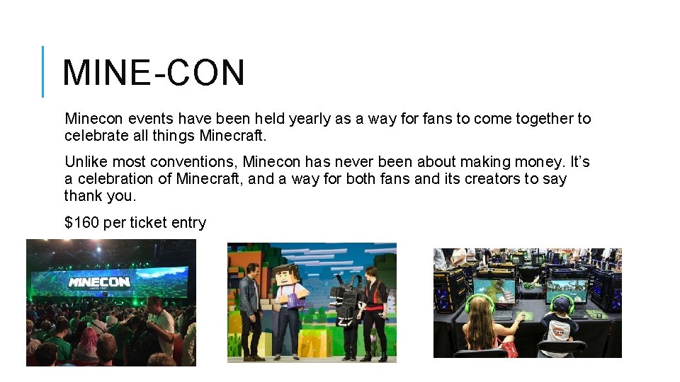MINE-CON Minecon events have been held yearly as a way for fans to come