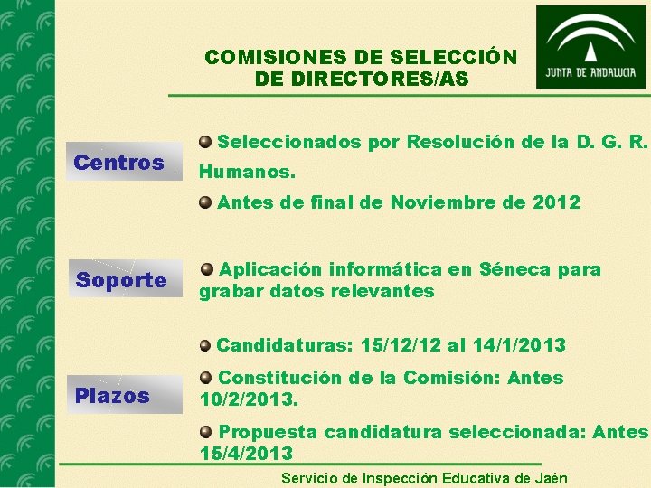 COMISIONES DE SELECCIÓN DE DIRECTORES/AS Centros Seleccionados por Resolución de la D. G. R.