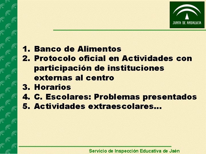 1. Banco de Alimentos 2. Protocolo oficial en Actividades con participación de instituciones externas