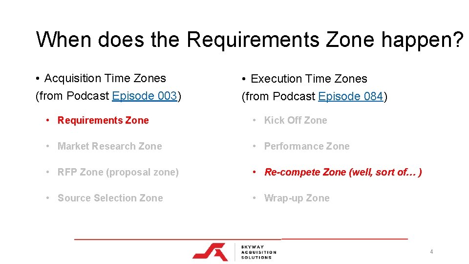 When does the Requirements Zone happen? • Acquisition Time Zones (from Podcast Episode 003)