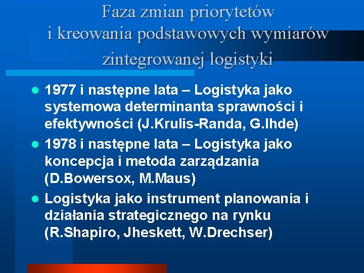 Faza zmian priorytetów i kreowania podstawowych wymiarów zintegrowanej logistyki 1977 i następne lata –