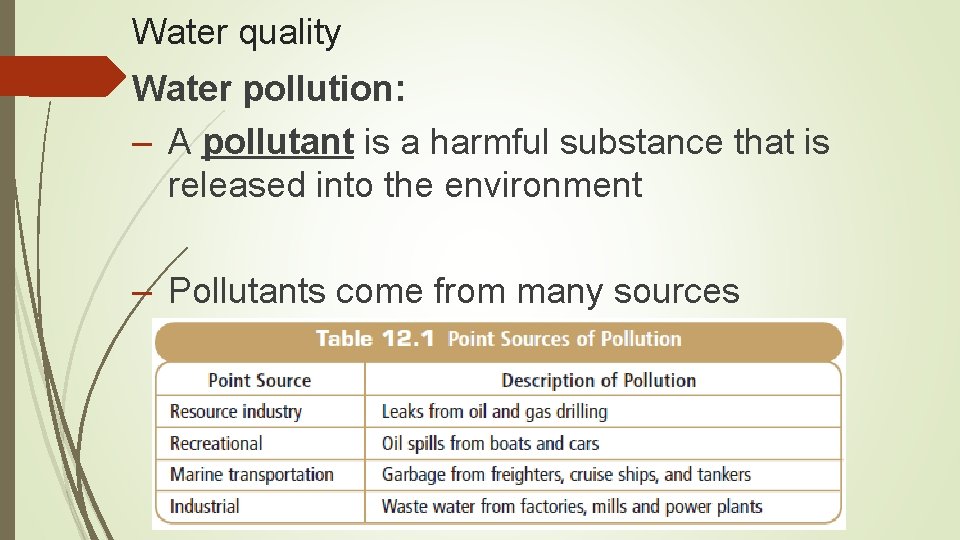 Water quality Water pollution: – A pollutant is a harmful substance that is released