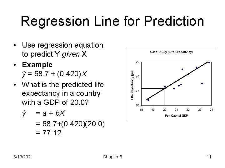 Regression Line for Prediction • Use regression equation to predict Y given X •