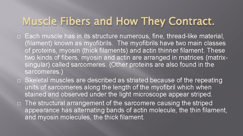 Muscle Fibers and How They Contract. � � � Each muscle has in its