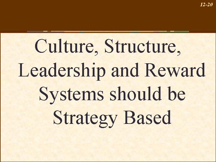 12 -20 Culture, Structure, Leadership and Reward Systems should be Strategy Based 