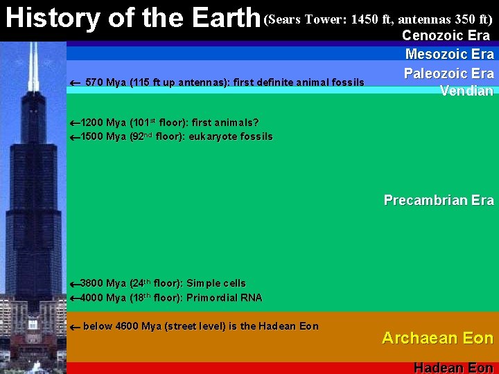 350 ft) History of the Earth (Sears Tower: 1450 ft, antennas Cenozoic Era 570