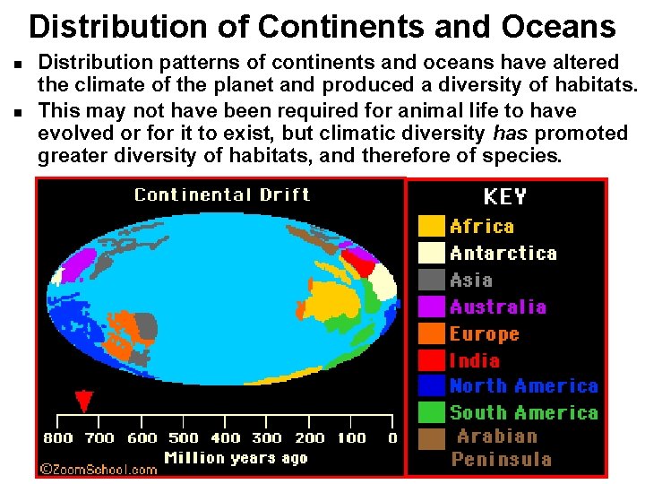 Distribution of Continents and Oceans Distribution patterns of continents and oceans have altered the