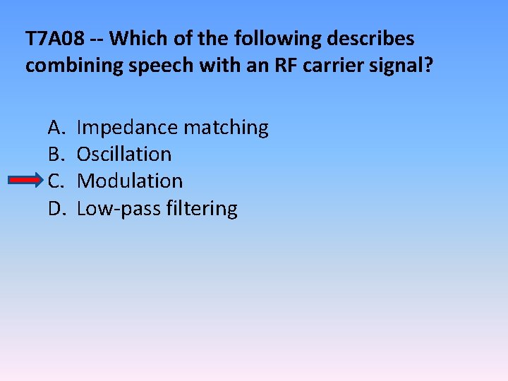 T 7 A 08 -- Which of the following describes combining speech with an