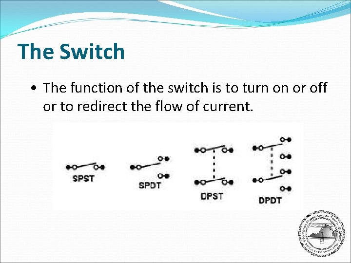 The Switch • The function of the switch is to turn on or off