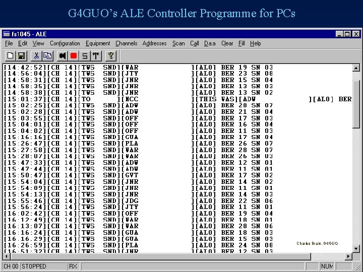 G 4 GUO’s ALE Controller Programme for PCs Charles Brain, G 4 GUO 