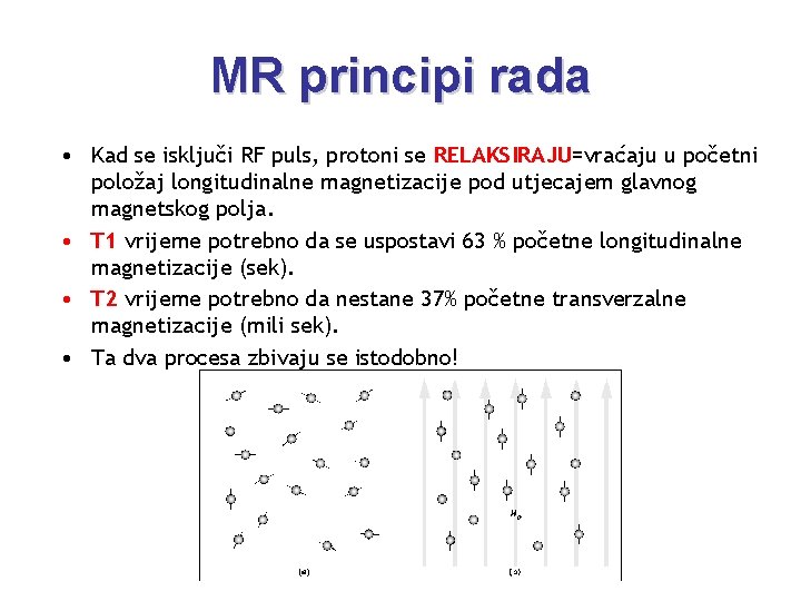MR principi rada • Kad se isključi RF puls, protoni se RELAKSIRAJU=vraćaju u početni