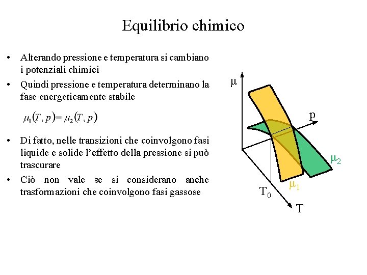 Equilibrio chimico • Alterando pressione e temperatura si cambiano i potenziali chimici • Quindi