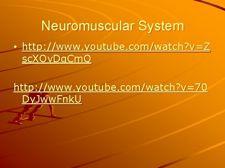 Neuromuscular System • http: //www. youtube. com/watch? v=Z sc. XOv. Dg. Cm. Q http: