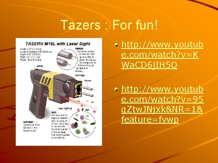 Tazers : For fun! http: //www. youtub e. com/watch? v=K Wa. CD 6 j.