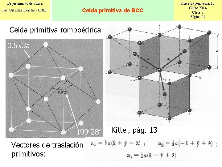 Departamento de Física Fac. Ciencias Exactas - UNLP Celda primitiva de BCC Celda primitiva