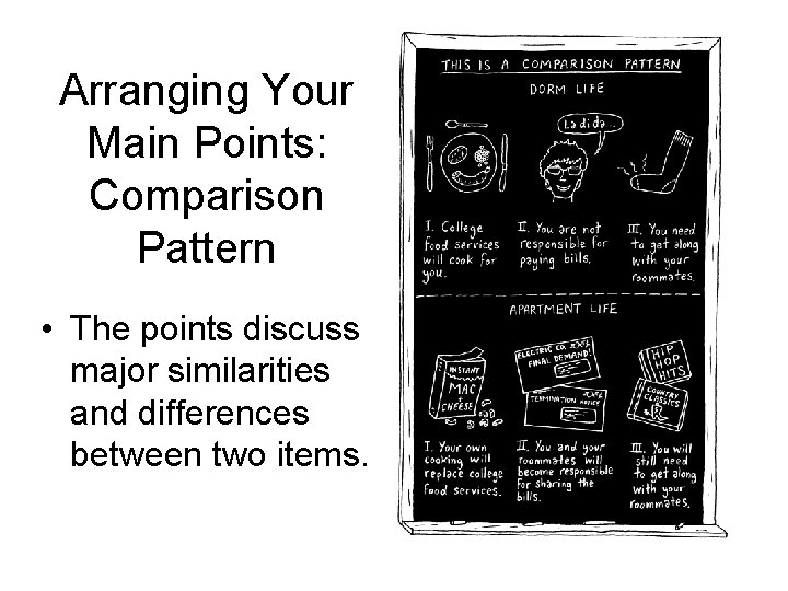 Arranging Your Main Points: Comparison Pattern • The points discuss major similarities and differences