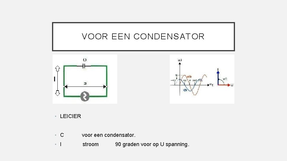 VOOR EEN CONDENSATOR • LEICIER • C voor een condensator. • I stroom 90