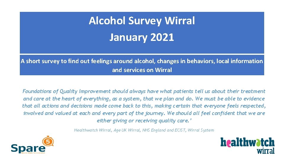 Alcohol Survey Wirral January 2021 A short survey to find out feelings around alcohol,