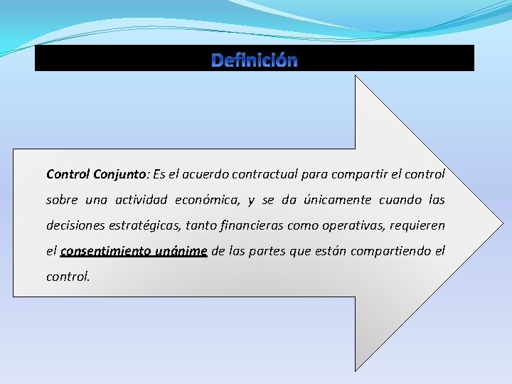 Control Conjunto: Es el acuerdo contractual para compartir el control sobre una actividad económica,