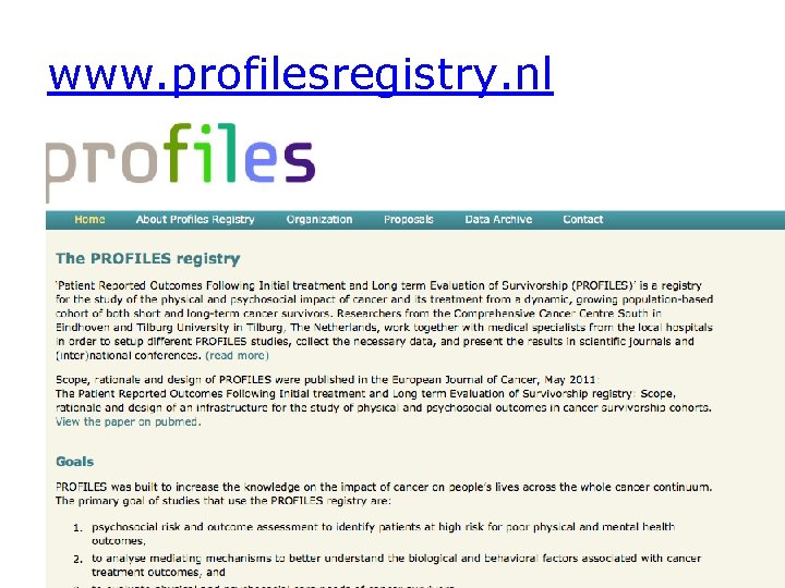 www. profilesregistry. nl NPSO discussiemiddag over Open Access 12 maart 2014 