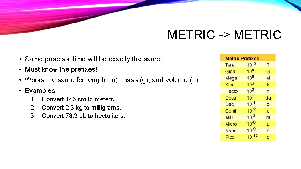 METRIC -> METRIC • Same process, time will be exactly the same. • Must METRIC -> METRIC • Same process, time will be exactly the same. • Must