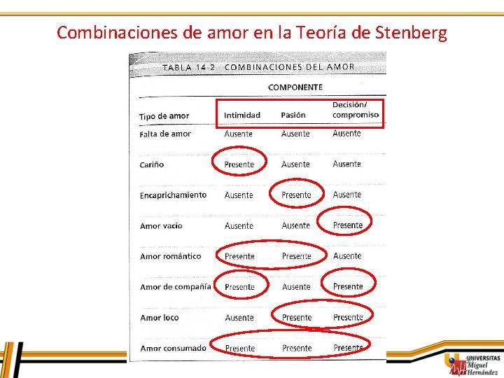 Combinaciones de amor en la Teoría de Stenberg 30 