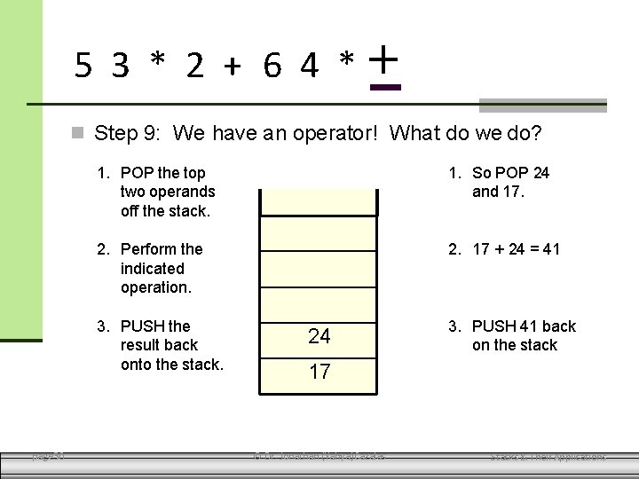 5 3 * 2 + 6 4 *+ Step 9: We have an operator!