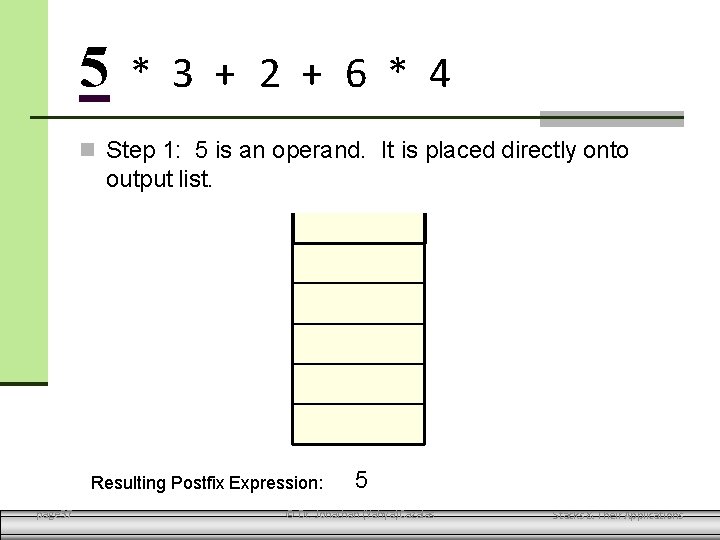 5 * 3 + 2 + 6 * 4 Step 1: 5 is an