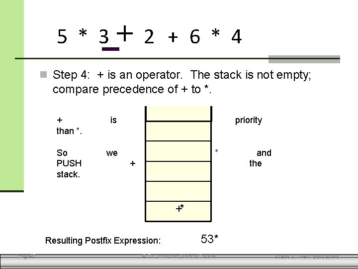 5 * 3 + 2 + 6 * 4 Step 4: + is an