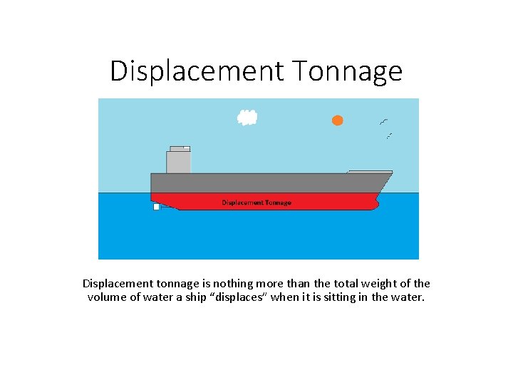 Displacement Tonnage Displacement tonnage is nothing more than the total weight of the volume Displacement Tonnage Displacement tonnage is nothing more than the total weight of the volume