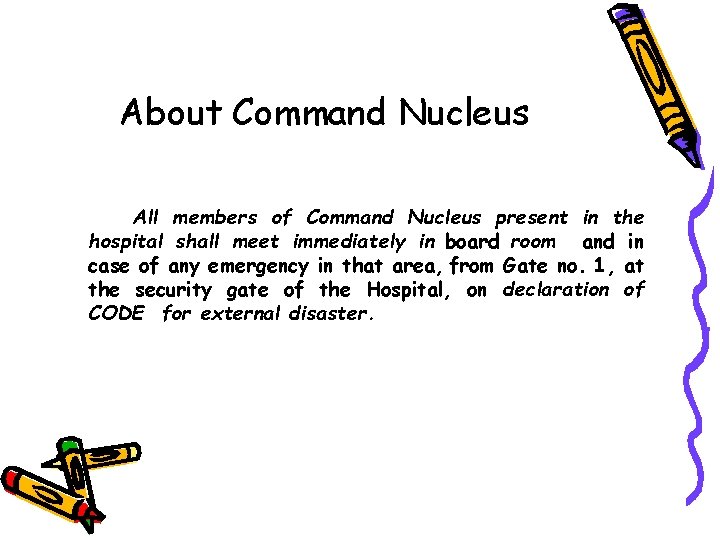 About Command Nucleus All members of Command Nucleus present in the hospital shall meet