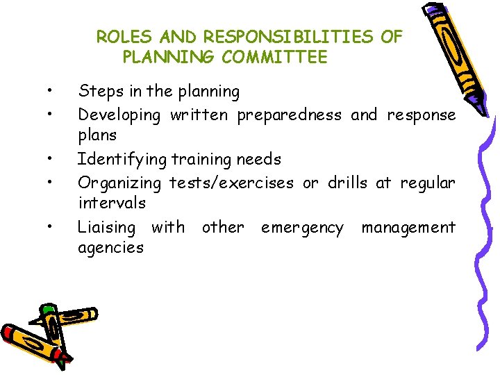 ROLES AND RESPONSIBILITIES OF PLANNING COMMITTEE • • • Steps in the planning Developing