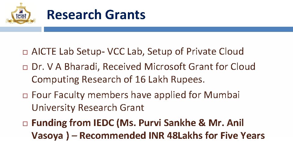 Research Grants AICTE Lab Setup- VCC Lab, Setup of Private Cloud Dr. V A