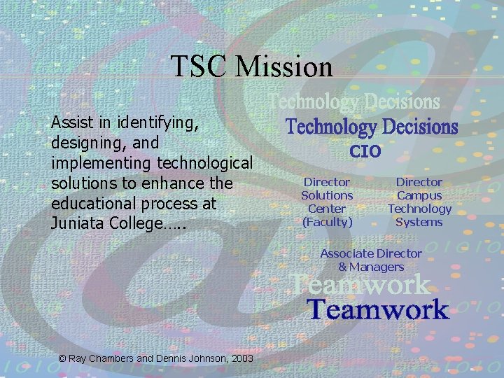 TSC Mission Assist in identifying, designing, and implementing technological solutions to enhance the educational